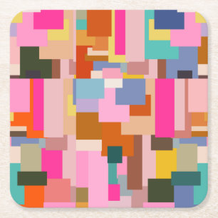 Abstrakter Farbblock Mitte Jahrhundert Moderne Geo Rechteckiger Pappuntersetzer