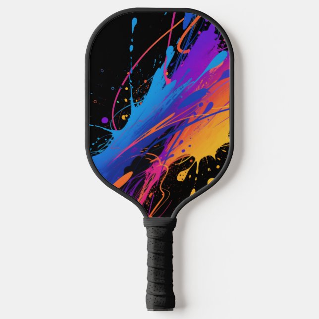 Abstrakter farbiger Spritzer Hintergrund Pickleball Schläger (Vorderseite)