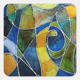 Abstrakter Farbstift und Tinte Quadratischer Aufkleber