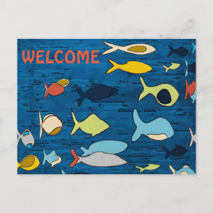 Abstrakter Fisch, WILLKOMMEN, Text hinzufügen Postkarte
