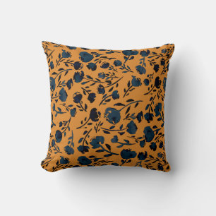 Abstrakter Floral Mustard & Blue Chic Kissen