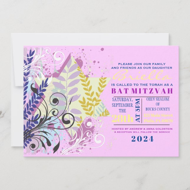 ABSTRAKTER FLORAL STAR Bat Mitzvah Einladung (Vorderseite)
