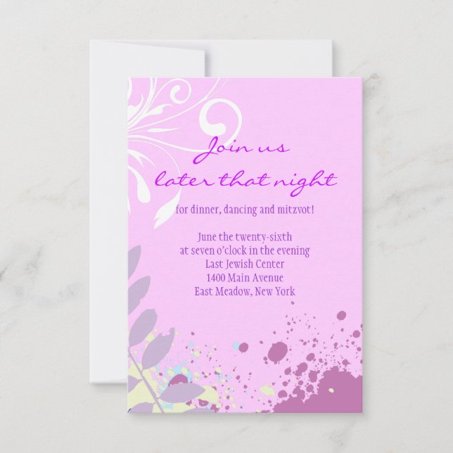 ABSTRAKTER FLORAL STAR Bat Mitzvah Empfang Card Einladung (Vorderseite)