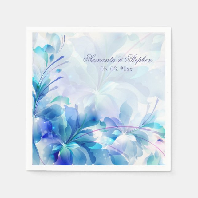Abstrakter floraler Hintergrund Blau und Weiß Mono Serviette (Vorderseite)