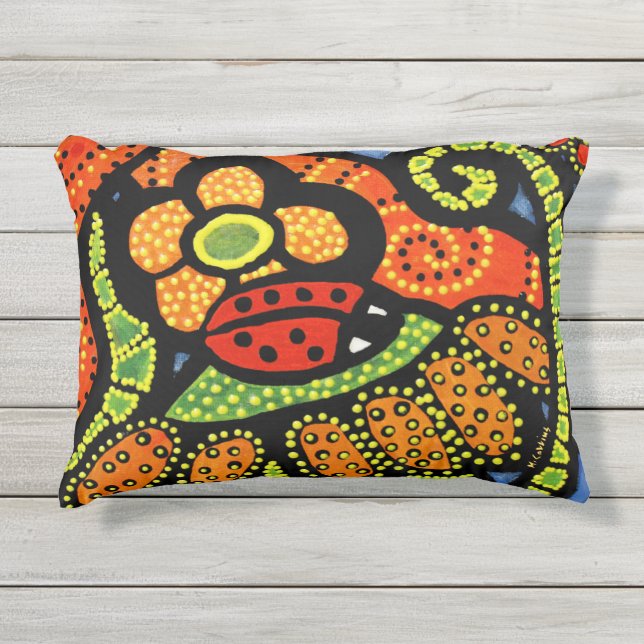 Abstrakter floraler Ladybug-Pop Kissen Für Draußen (Vorderseite)