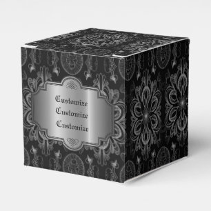 Abstrakter floraler schwarzer und silberner Würfel Geschenkschachtel