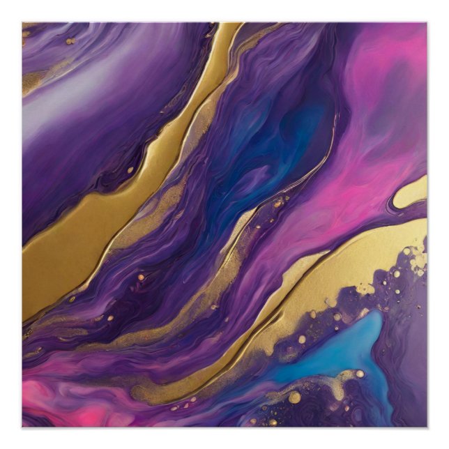 Abstrakter Flow Art Blue Lila Pink Gold- Poster (Vorderseite)