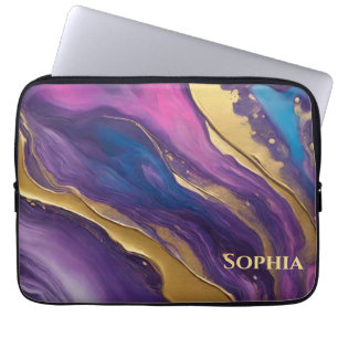 Abstrakter Fluss Art - Blau, Lila, rosa und goldfa Laptopschutzhülle