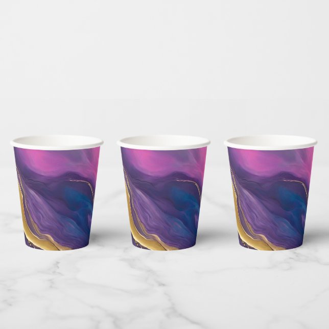 Abstrakter Fluss Art - Blau, Lila, rosa und goldfa Pappbecher (Multi)