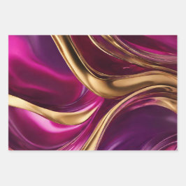 Abstrakter Fluss Art - Fuchsia Lila und Gold- Geschenkpapier Set