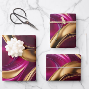 Abstrakter Fluss Art - Fuchsia Lila und Gold- Geschenkpapier Set