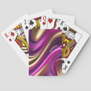 Abstrakter Fluss Art Lila Rosa und Gold- Spielkarten