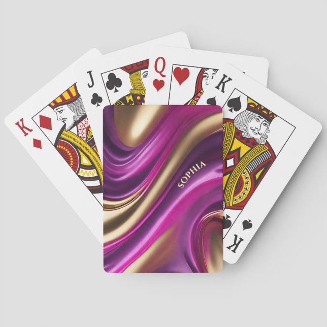 Abstrakter Fluss Art Lila Rosa und Gold- Spielkarten (Rückseite)