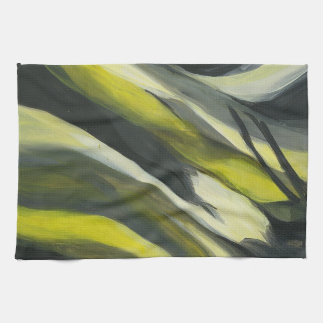 Abstrakter Fluss- gelbes Grau Geschirrtuch (Horizontal)