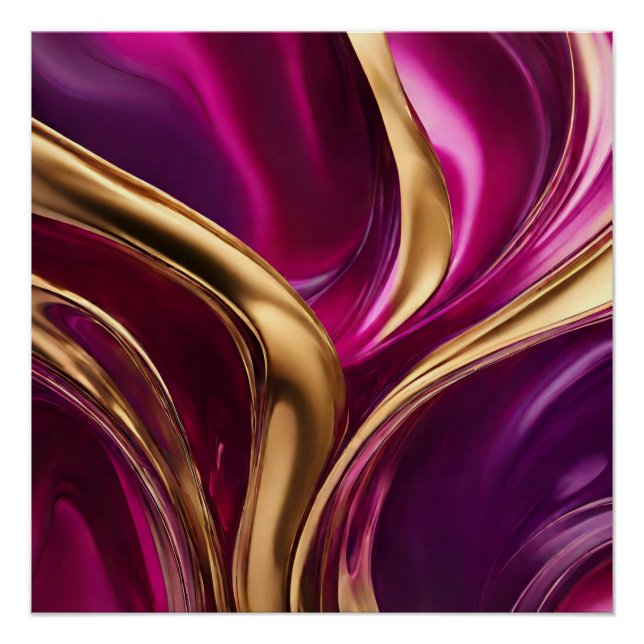 Abstrakter Fluss Kunst-Fuchsia Lila und Gold- Poster (Vorderseite)
