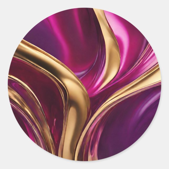 Abstrakter Fluss Kunst-Fuchsia Lila und Gold- Runder Aufkleber (Vorderseite)