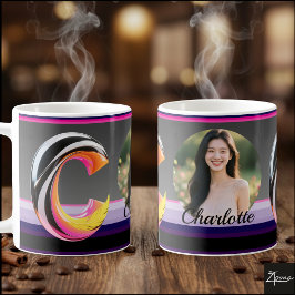 Abstrakter flüssiger Buchstabe C Neonfeder Kaffeetasse