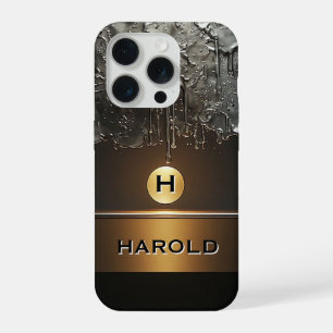 💫 Abstrakter Flüssigmetall-Fluss Goldene Sphäre L iPhone 15 Pro Hülle