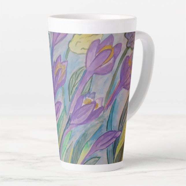Abstrakter Frühling Crocus Latte Tasse (Rechte Ecke)
