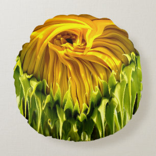 Abstrakter funky Retro Sonnenblume, erschreckende  Rundes Kissen
