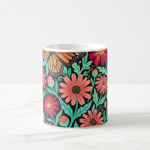 Abstrakter Gänseblümchen-Folk-Schmetterlings-Kaffe Kaffeetasse