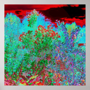 Abstrakter Garten mit Crimson Sunset Poster