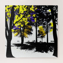Abstrakter Gelb- und Blauwald der Silhouette