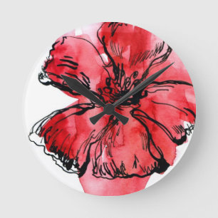 Abstrakter gemalter Blumenhintergrund 4 Runde Wanduhr