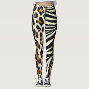 Abstrakter Gemalter Gemischter Wildtierdruck Leggings