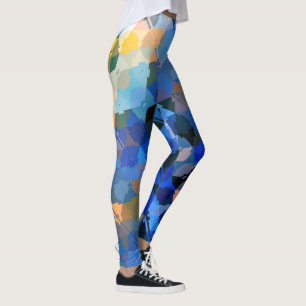 abstrakter geometrischer blauer lila-goldfarbener  leggings