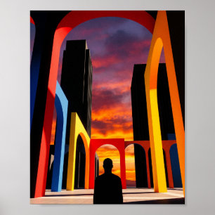 "Abstrakter geometrischer Bogen Stadt Sonnenunterg Poster