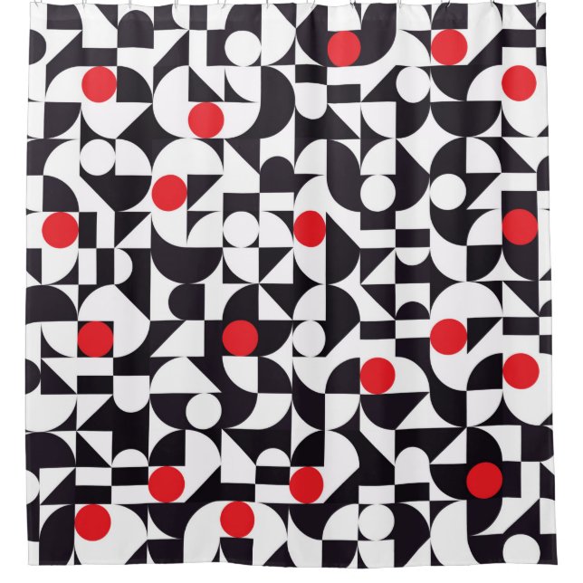 Abstrakter geometrischer Schwarz-weißer und roter  Duschvorhang (Vorderseite)