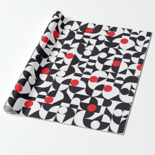 Abstrakter geometrischer Schwarz-weißer und roter Geschenkpapier