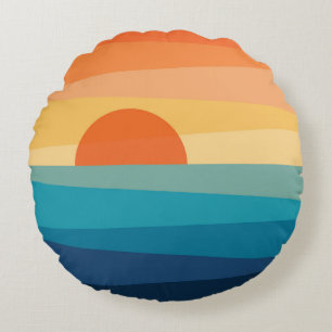 Abstrakter geometrischer Sonnenaufgang Rundes Kissen