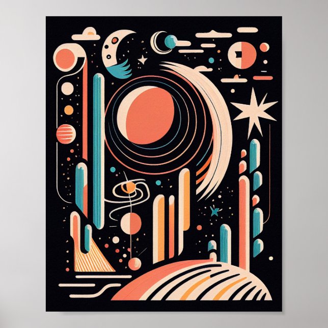 Abstrakter geometrischer Weltraumplanet. Vintager  Poster (Vorne)