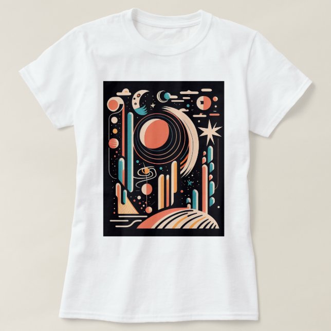 Abstrakter geometrischer Weltraumplanet. Vintager  T-Shirt (Design vorne)