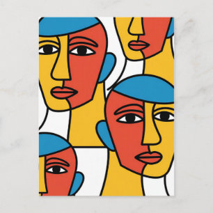 Abstrakter Gesichterdruck, Vibrante Geometrische K Postkarte