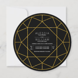 Abstrakter Glitzer Diamant Juwel Schwarz Hochzeit Einladung