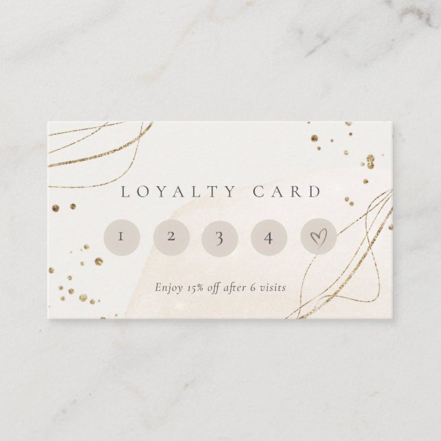 Abstrakter Glitzer Ivory Gold 5 Punch Loyalität Visitenkarte (Vorderseite)