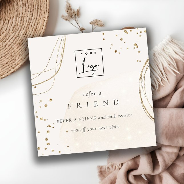 Abstrakter Glitzer Ivory Gold Reader A Friend Logo Quadratische Visitenkarte (Von Creator hochgeladen)