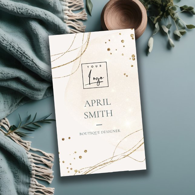 Abstrakter Glitzer Ivory Gold Wasserfarblogos Visitenkarte (Von Creator hochgeladen)