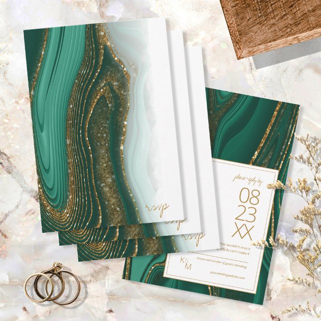 Abstrakter Glitzer Strata Wedding Green ID903 RSVP Karte (Von Creator hochgeladen)