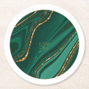 Abstrakter Glitzer Strata Wedding Green ID903 Runder Pappuntersetzer