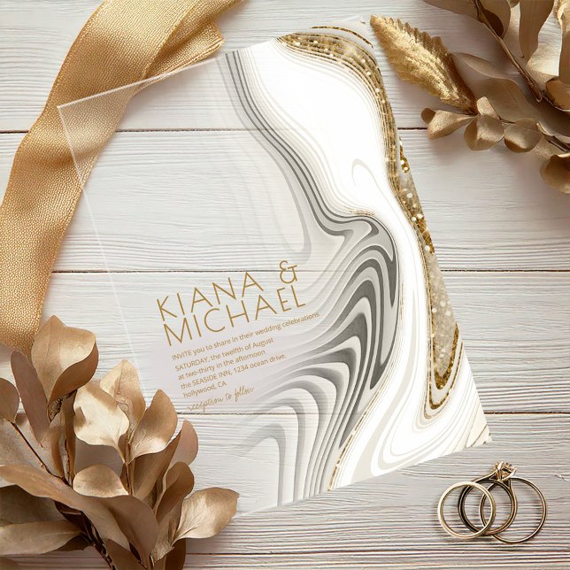 Abstrakter Glitzer Strata Wedding Ivory ID903 Acryleinladungen (Von Creator hochgeladen)