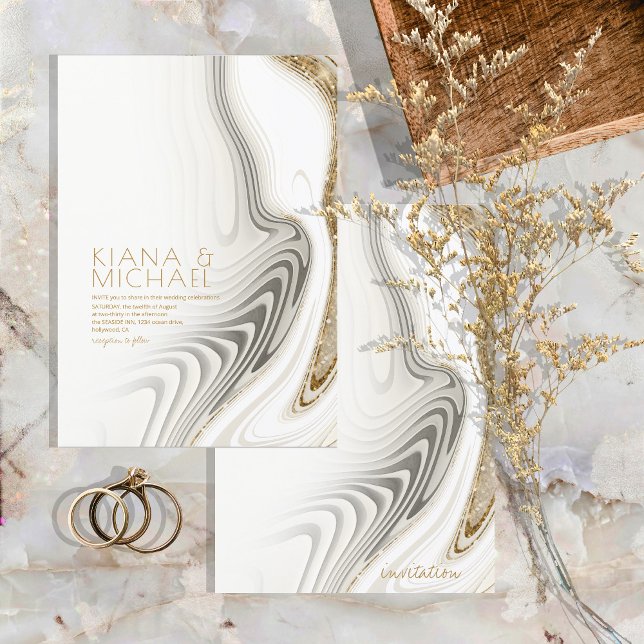 Abstrakter Glitzer Strata Wedding Ivory ID903 Einladung (Von Creator hochgeladen)