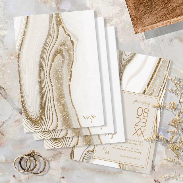 Abstrakter Glitzer Strata Wedding Ivory ID903 RSVP Karte (Von Creator hochgeladen)