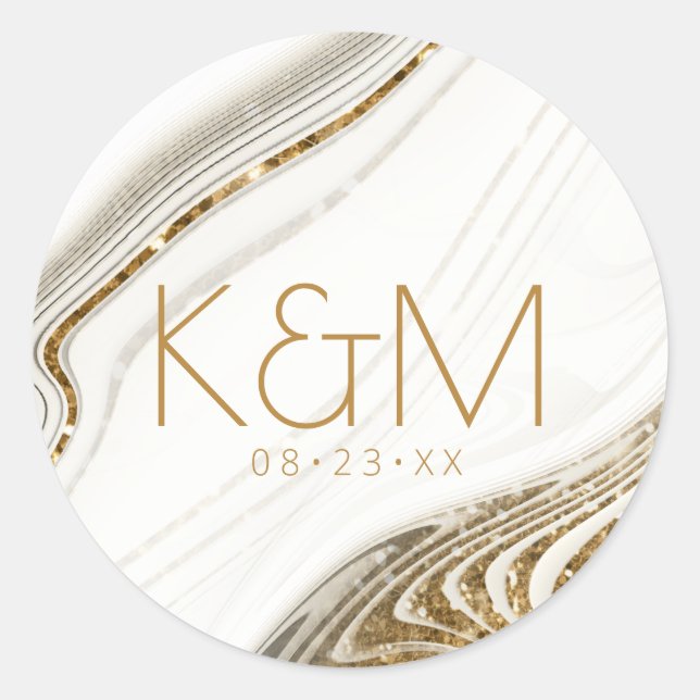 Abstrakter Glitzer Strata Wedding Ivory ID903 Runder Aufkleber (Vorderseite)