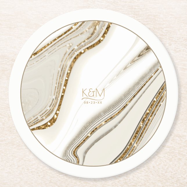 Abstrakter Glitzer Strata Wedding Ivory ID903 Runder Pappuntersetzer (Vorderseite)