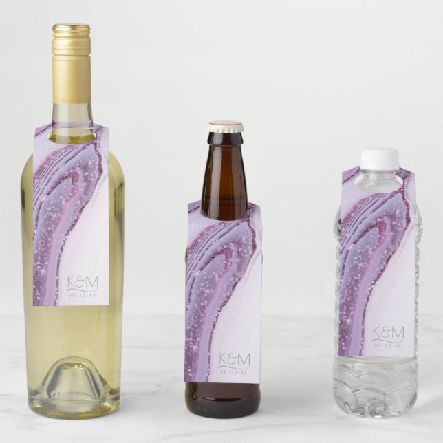 Abstrakter Glitzer Strata Wedding Lilac ID903 Flaschenanhänger (Beispiel)