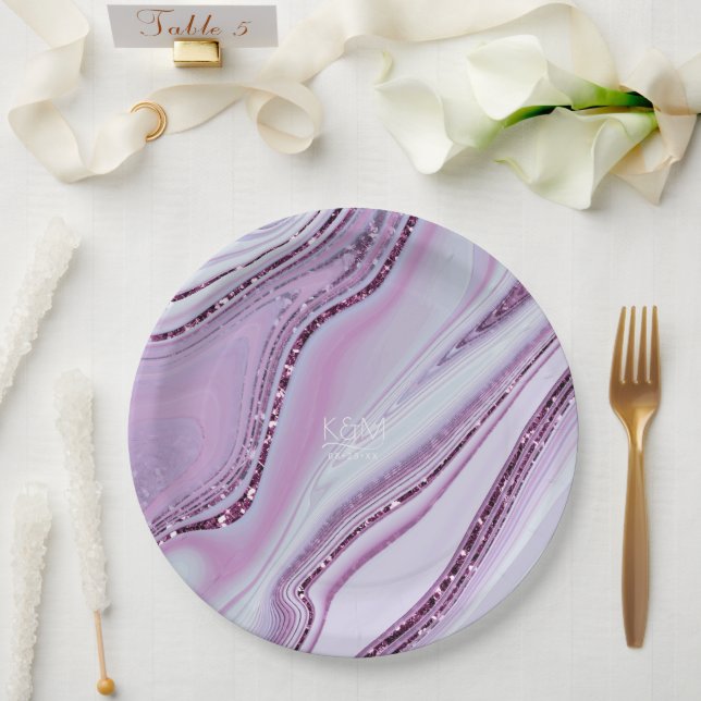 Abstrakter Glitzer Strata Wedding Lilac ID903 Pappteller (Hochzeit)